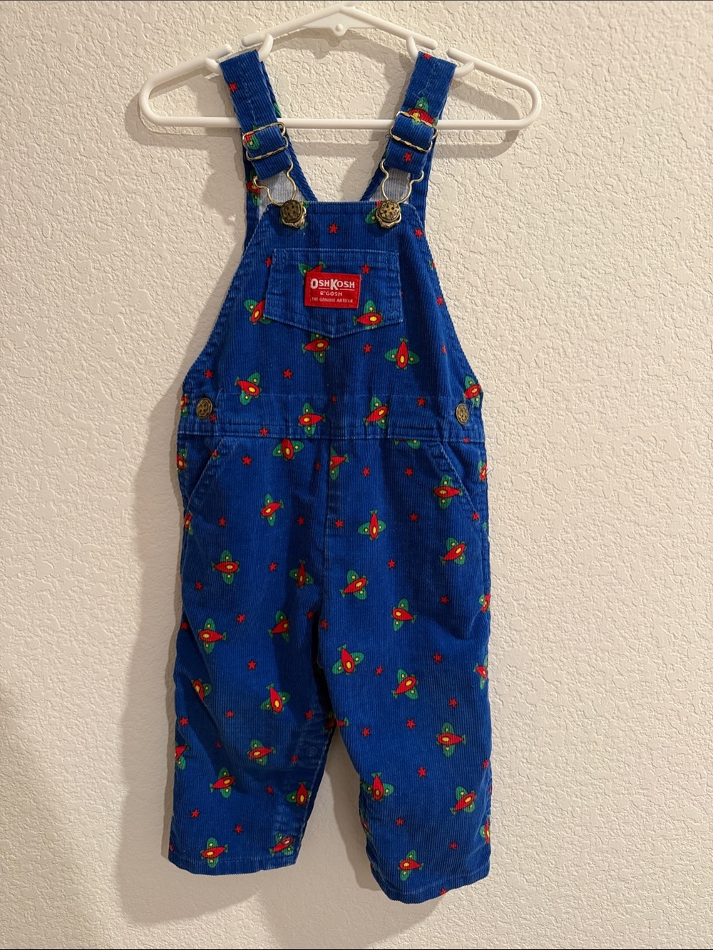 Vintage OshKosh B'gosh Blue Rocket-Print Corduroy Overalls for Kids